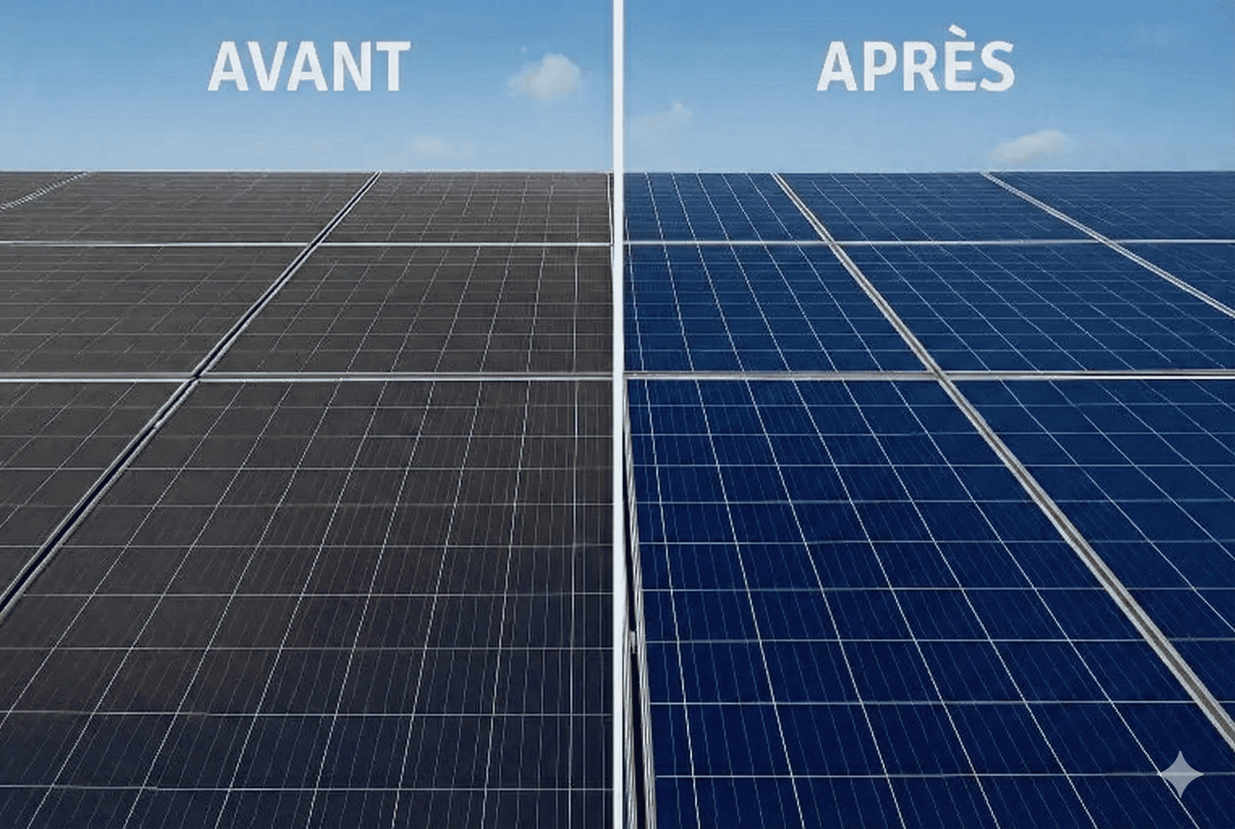 nettoyage panneaux photovoltaïques avant/après